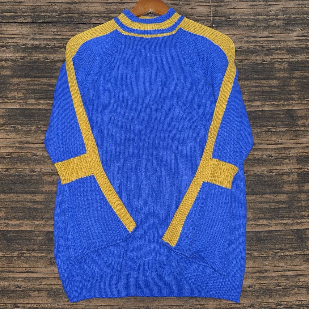Vintage Y2K Ashley Stewart Pullover Sweater Colorblock Size 12 Blue Yellow